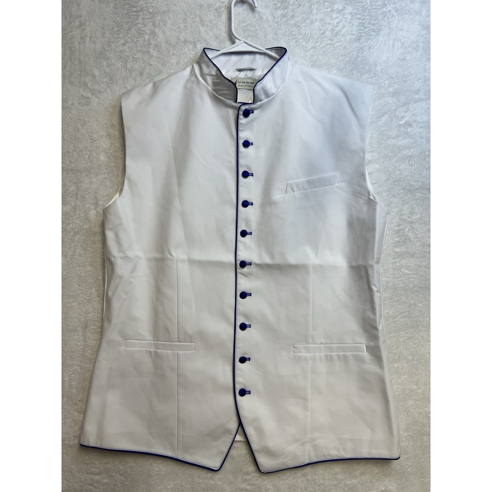 For His Service Men's Clergy Vest NB4 White Royal Blue Pastor Minister NWT